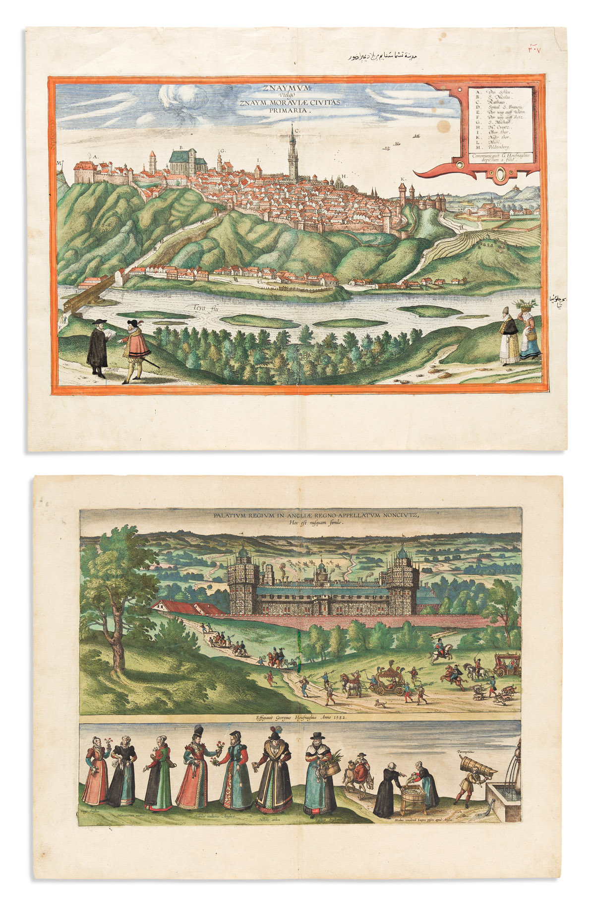 BRAUN, GEORG; and HOGENBERG, FRANZ. Group of 4 double-page engraved town views from Civitates Orbis Terrarum.
